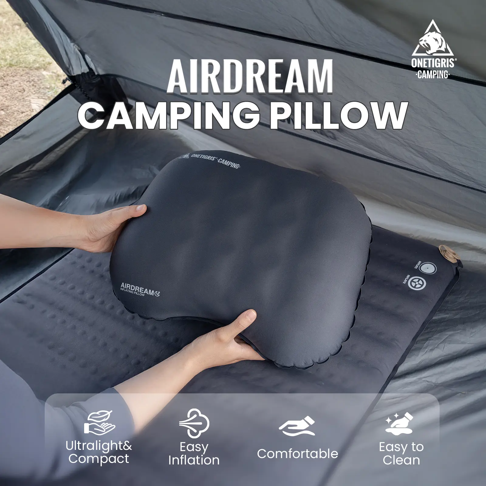 OneTigris Airdream inflatable Camping Pillow, Ultralight Compact Blow Up Pillow for Hiking, Backpacking,Hiking Gear,Travel & Outdoor Sleep Essentials
