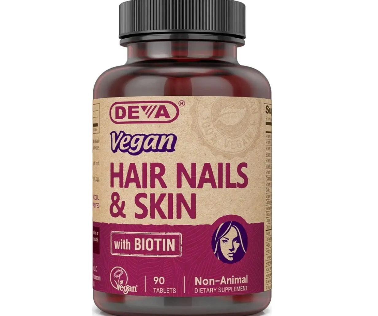 DEVA Vegan Hair, Nails & Skin Vitamins & Minerals with Biotin, Supplement, 90 Tablets