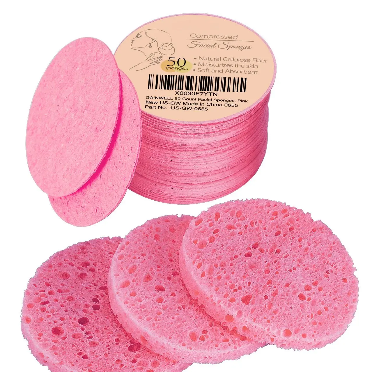 50 Count (Pack of 1) Yellow Reusable Compressed Face Sponges, Eco-Friendly Natural Cellulose Pads for Daily Cleansing & Makeup Remover, Compact & Expandable for Adults, Biodegradable, Gentle Exfoliation for All Skin Types