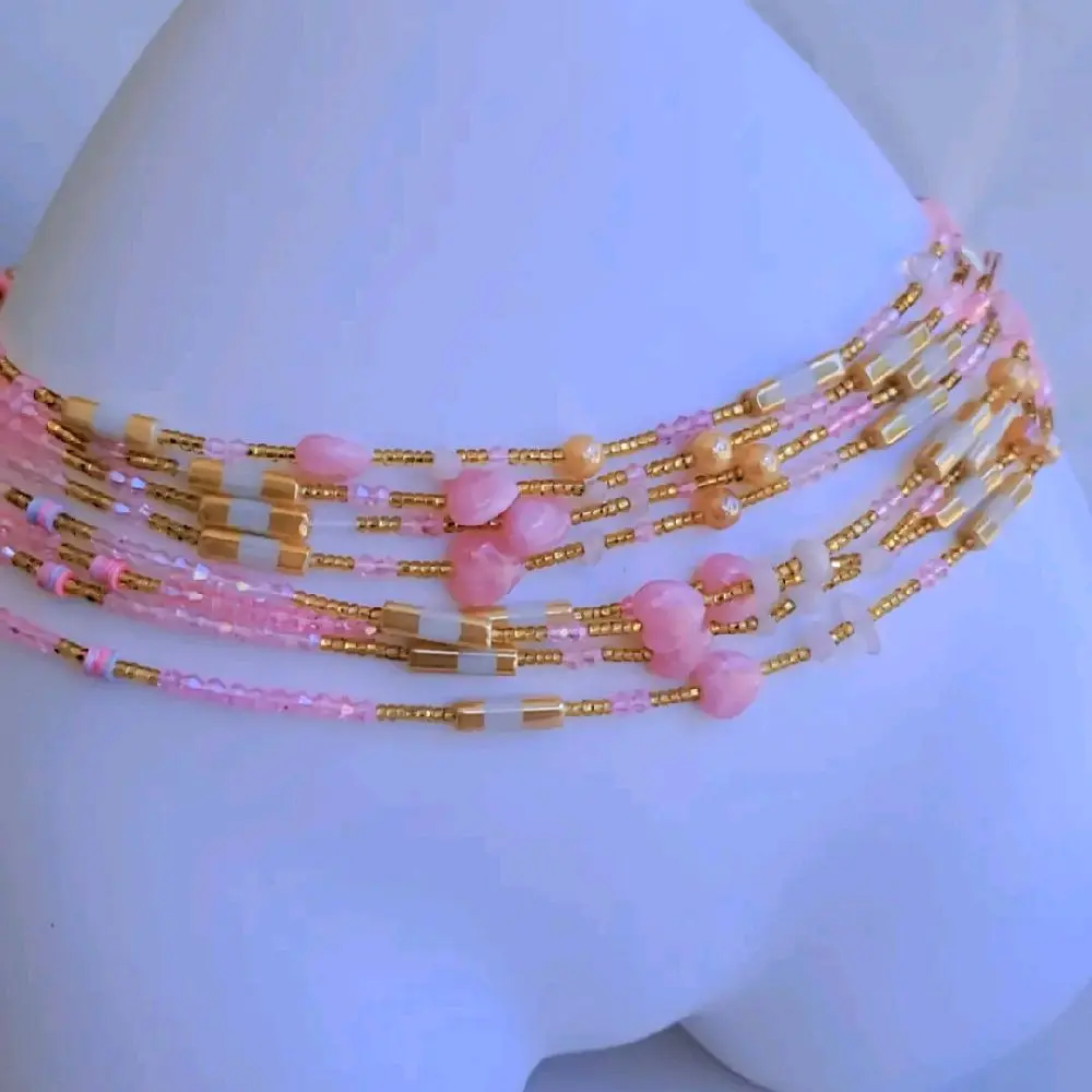 Pretty in Pink Crystal Waist Beads - Female Handmade Pink Crystal Waist Beads, Casual Everyday Body Jewelry Set, Hot Sales Fashion Accessory