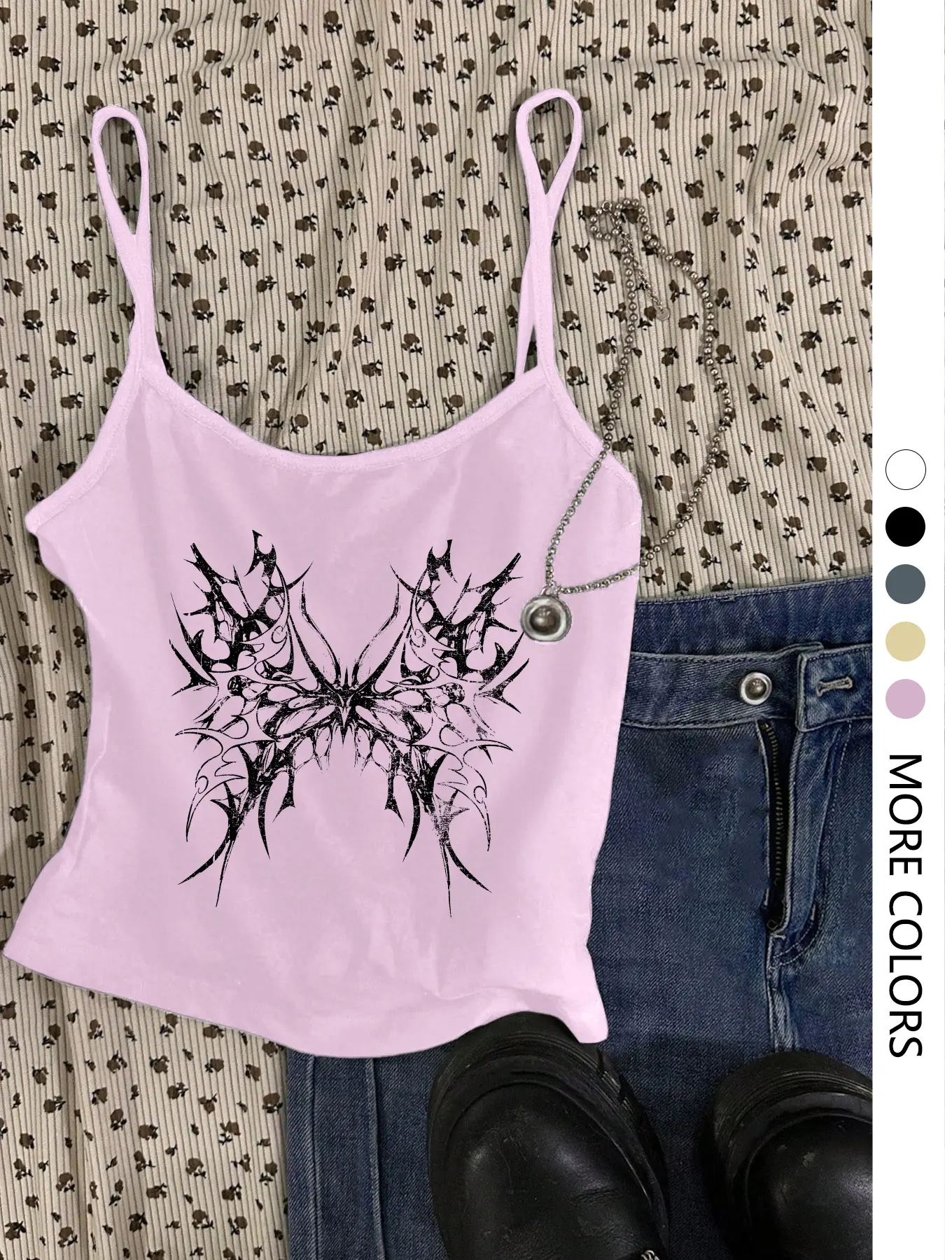 Women's Gothic Wing Print Slim-Fit Crop Top, Sexy Sweet Spicy Casual Sleeveless Spaghetti Design, Casual Home Wear for All Seasons, Cropped Sleeveless Cami, Crop Camisole