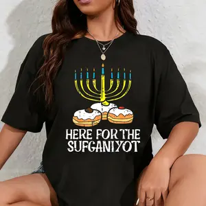 100% Cotton Here for Sufganiyot Funny Hanukkah Hanukkah Pajama PJs T-Shirt