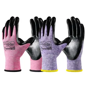 COOLJOB 10 Pairs Nitrile Dipped Safety Work Gloves with Grip, Non-slip Rubber Coated Bulk Garden Gloves(Pink&Purple)