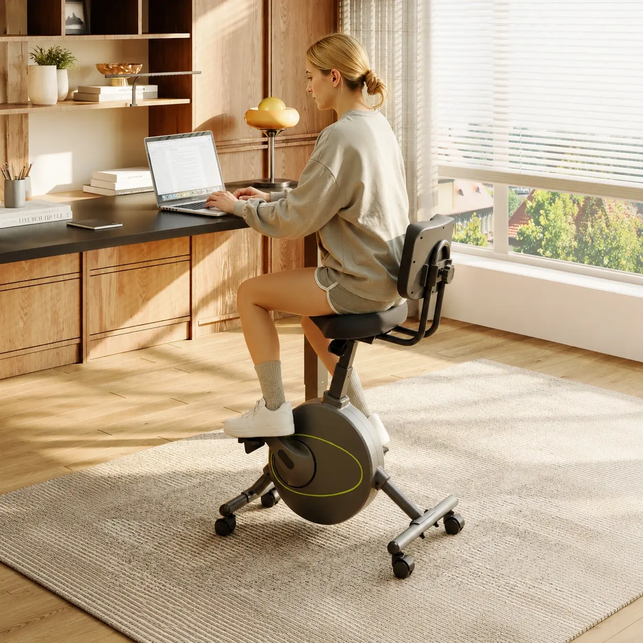 FlexiSpot V9 Series 2-in-1 Under Desk Exercise Bike - Home Office Space-Saving Home Workout Equipment, Silent Rolling Cardio Exercise Machine, 8-Level Resistance, 300 lbs Weight Capacity, Breathable Oversized Seat