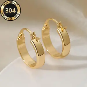 14K Gold Plated 304 Stainless Steel Hoop Earrings for Women - Hypoallergenic Minimalist Huggie Earrings, Anti-Tarnish & Waterproof, Versatile for Daily & Party Wear, Perfect Jewelry Gift for Her