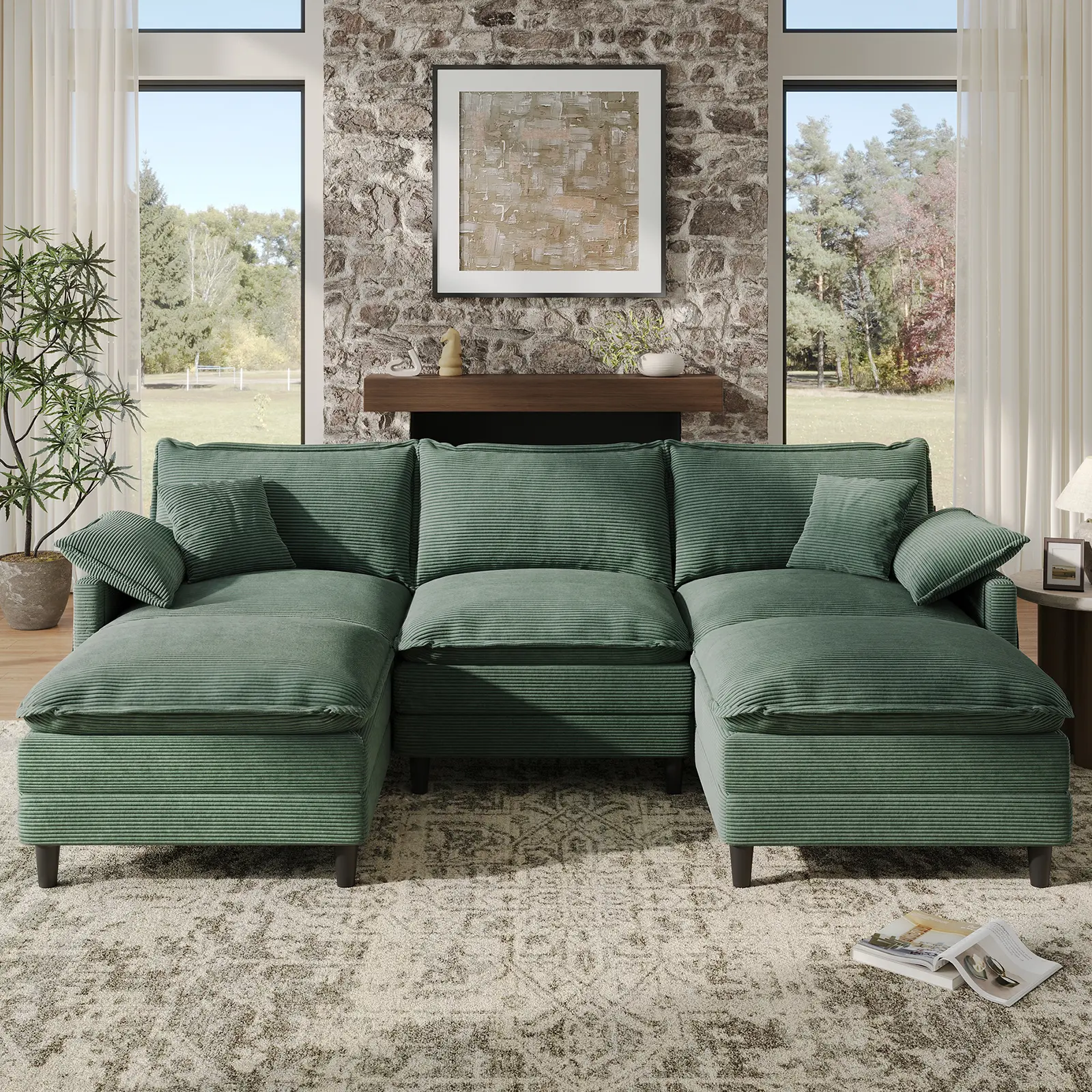 [2-3 Packages Shipping] Copiae 108" -143.7” L/U-Shaped Modular Cloud Sofa, Movable Dual-Function Ottomans Convertible to Coffee Table, Corduroy Sectional Couch with Three-Layer High-Resilience Foam Cushions, Easy Assembly for Apartment