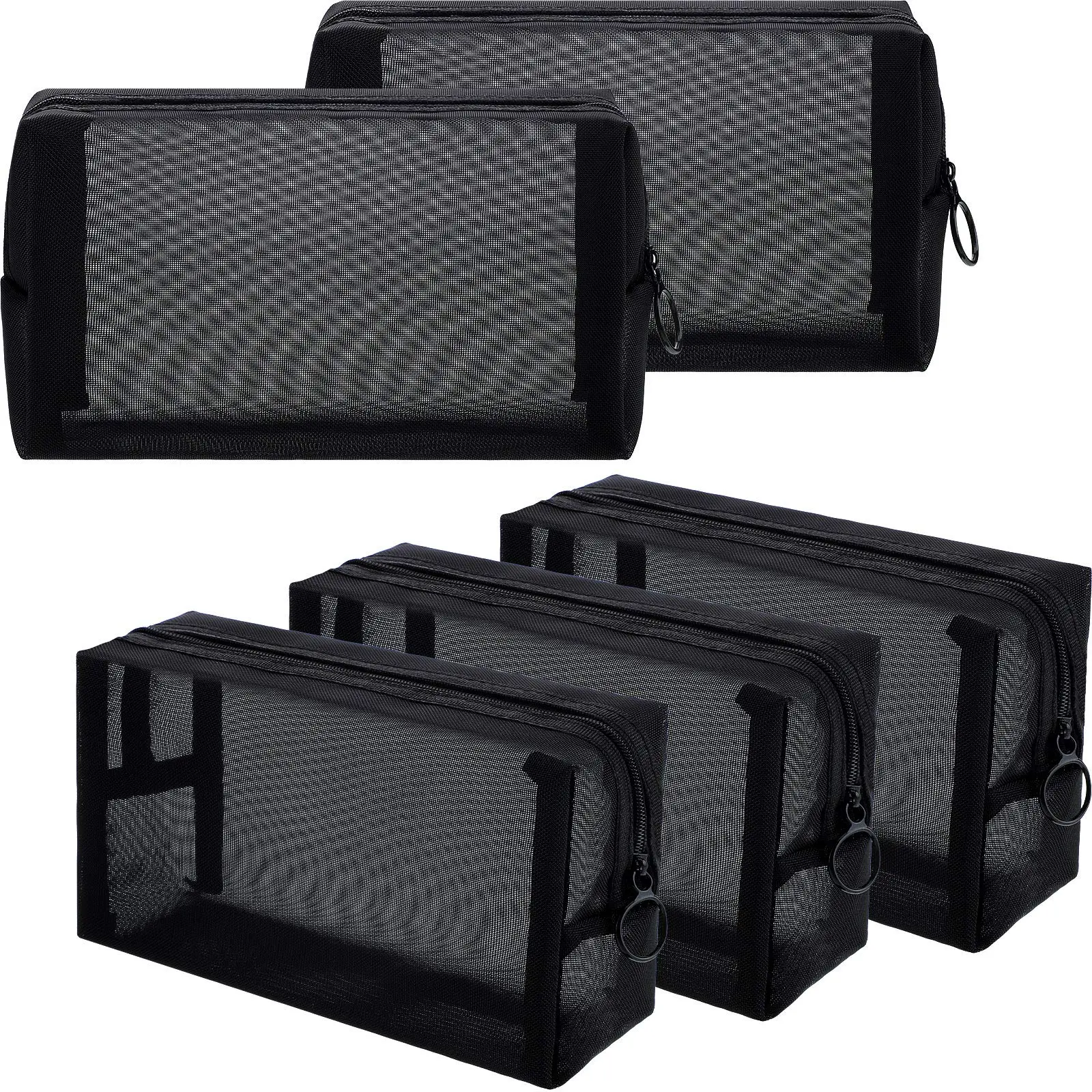 5Pcs/Set Mesh Makeup Bag,Portable Travel Cosmetic Bag,Black Breathable Mesh Zipper Pouch for Home Offices Travel Accessories Organizer,Christmas Party Gifts,Hand Tools Kits