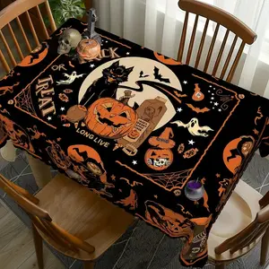 2D Flat Halloween Tablecloth, Background with Accents, High-Quality Polyester, Indoor/outdoor Decor, Festival Essential