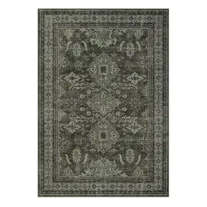 9 x 12 ft Polyester Green Rectangular Hallway Bathroom Entryway Kitchen Office Foldable Geometric Traditional Washable Area Rug-C
