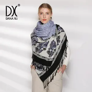 DANA XU 100% Merino Wool oversized Pashmina Blanket Travel Scarf Cashmere Long Shawl Wrap fall winter Oversize Floral Women's Fashion Unique Designs Ceremonies
