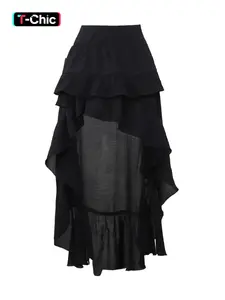 Women's Plain Ruffle Hem Layered Skirt, Ruffle Trim Skirt, Punk Fashion Asymmetrical Hem Skirt for Daily Wear, Ladies Bottoms for All Seasons