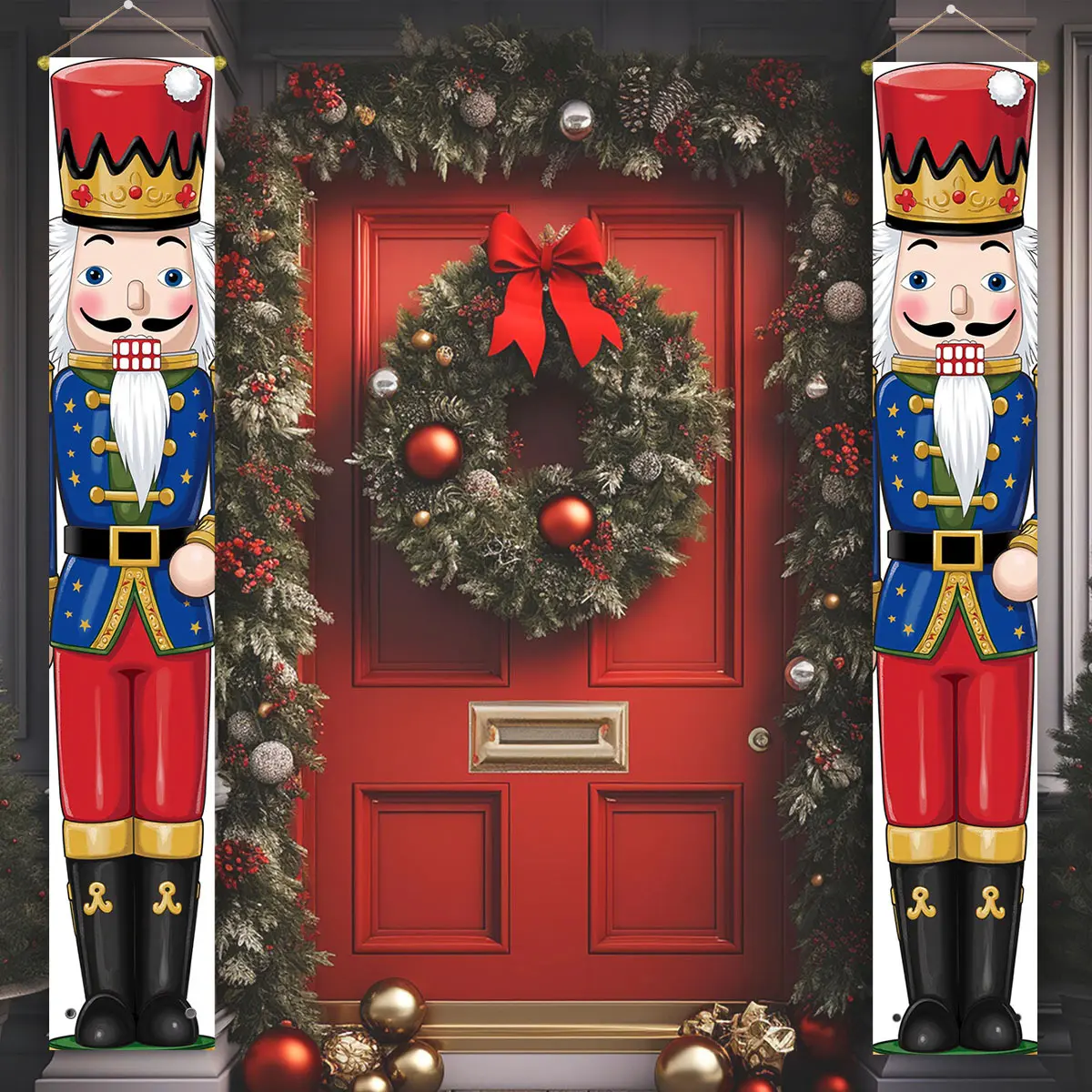 1 Pair Vibrant Christmas Nutcracker Soldier Pattern Christmas Banner, Door Banner Couplets, Christmas Decoration Christmas Pendants Door Christmas Yard Sign, Home Hanging Xmas Porch Sign Decoration for Indoor, Outdoor, Door Holiday Decor