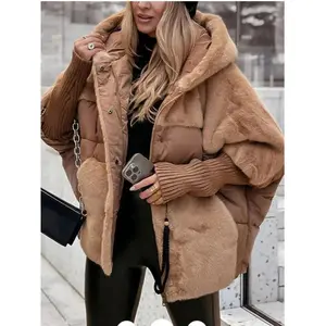 Women? ?s Hooded Patchwork Warm Coat Autumn Padded Jacket Oversize Outerwear in Winter