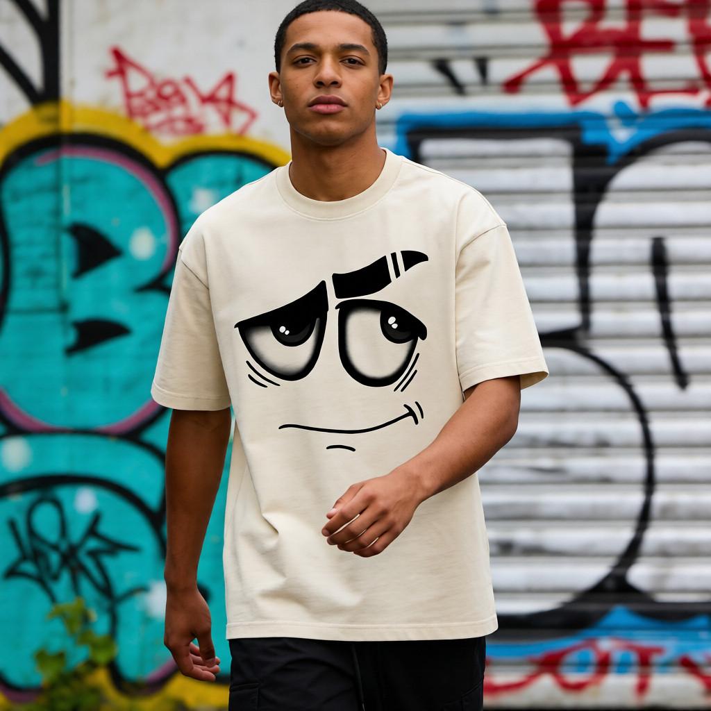 Men's 3D Washable Direct Spray T-Shirt 260g Heavy Cotton Vintage Casual Streetwear Crew Neck Tee