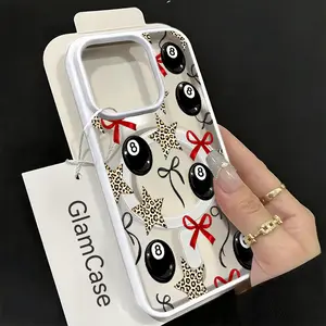 8 Ball Leopard Star and Bow Phone Case， Chic Glamour Style for iPhone 17 16 15 14 13 12 11 Plus Pro Max.A17