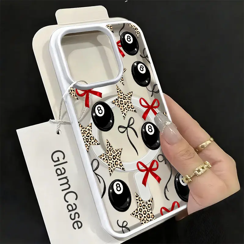 Magnetic Shockproof Acrylic Cellphone Case - 8 Ball, Leopard, Star, Bow Chic Glamour Casing for iPhone 17,16,15,14,13,12,11 Plus Pro Max (A17) | Mobile Phone Accessories for Handheld Devices