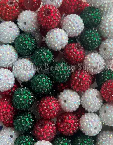 20mm Christmas Acrylic Rhinestone Beads - Random Mixed Colors - Christmas Beads - Chunky Beads