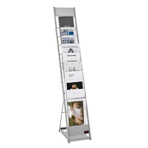 VEVOR Brochure Display Rack, 10 Pockets Magazine Literature Display Stand, Portable Floor Standing Magazine Rack, Metal Newspaper Catalog Holders for Shop, Exhibitions, Office, Trade Show, Silver