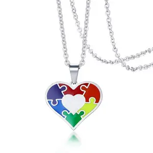 Rainbow Puzzle Heart Necklace