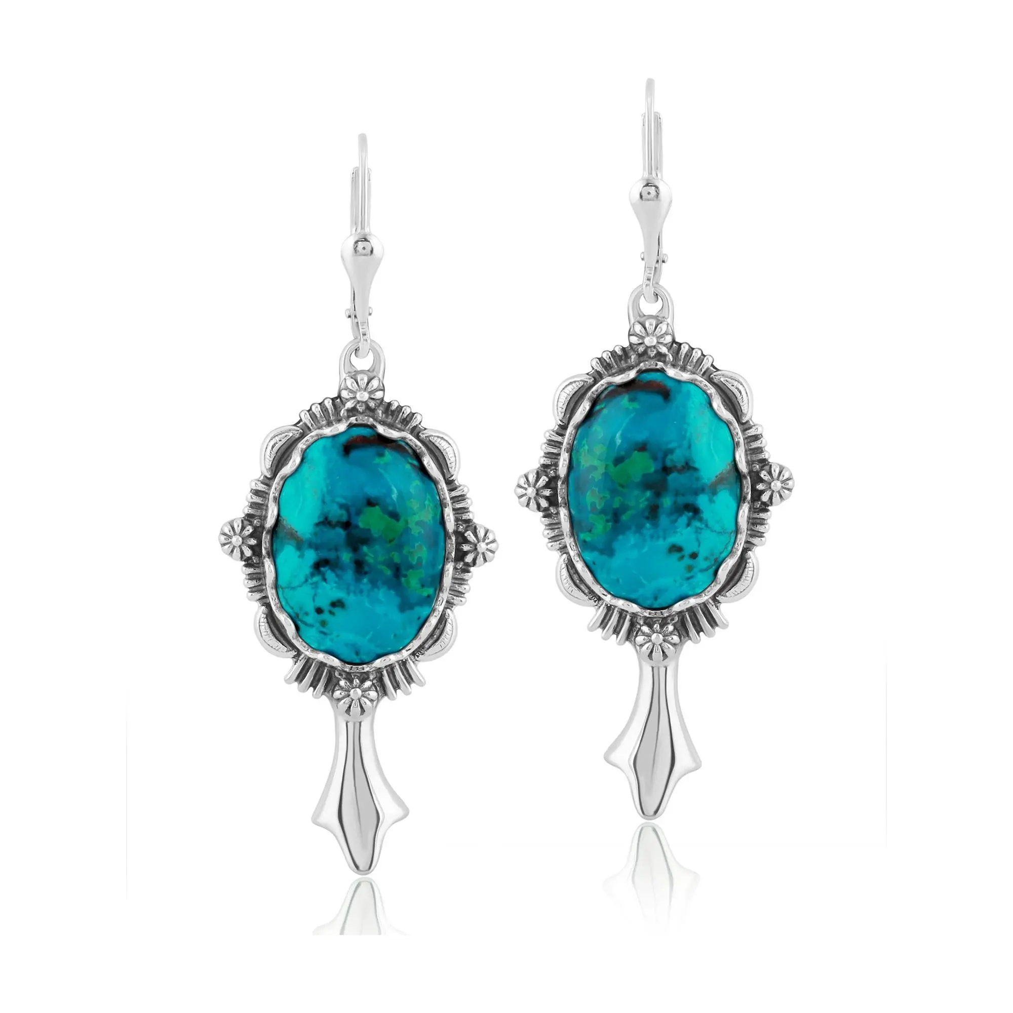 American West Sterling Oval Gemstone Squash Blossom Earrings
