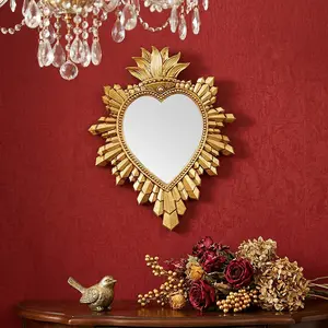 Flame Heart Decorative Hanging Ornament, European Resin Saint Heart Wall Mirror, Home Bathroom Decoration