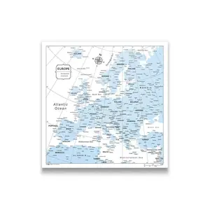 Push Pin Europe Map Pin Board - Light Blue Color Splash - Pins Included!