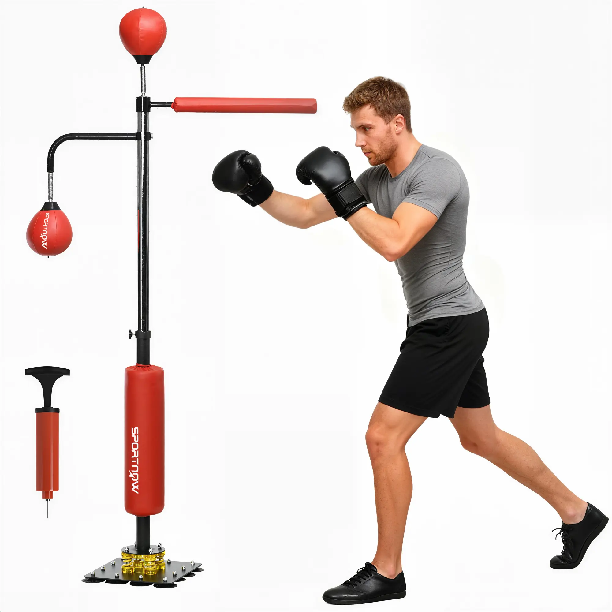 Soozier Boxing Bag Stand with Speed Bag and Reaction Bar Challenge, 55.1"-80.7" Reflex Bag Boxing Training Equipment with Suction Cups and Shock-absorbing System