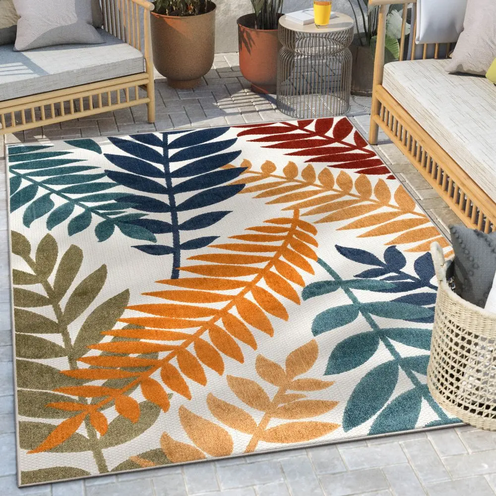 Mariah Ivory Multi Tropical Indoor Outdoor Rug