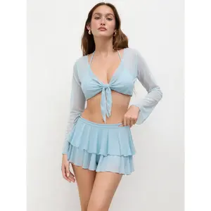 Cider Halter Neckline Bikini Swimsuit With Cover Up Set