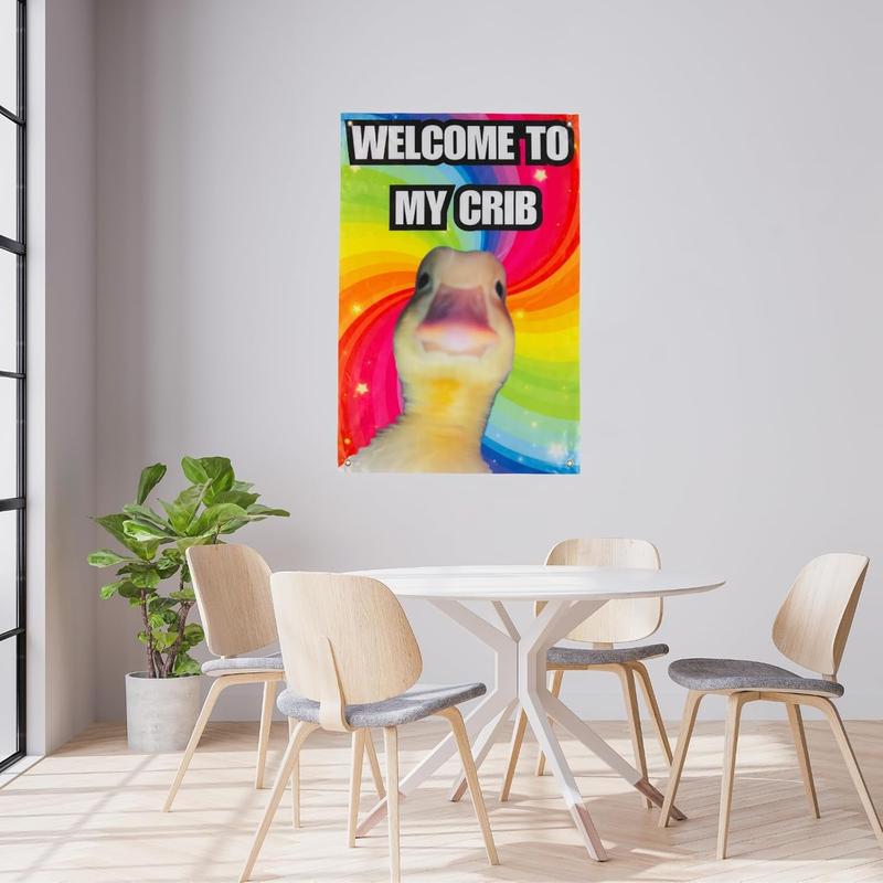 GyroStriker "Welcome to My Crib" Duck Poster, Swirling Background, 2x3 Feet Dorm Tapestry, Premium Quality, Damage-Free Hanging Clip