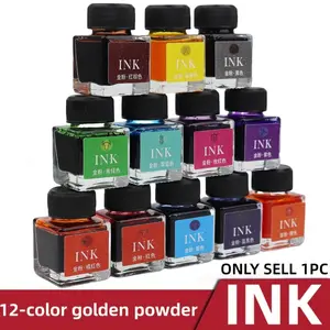 12 Color Shimmer Gold Powder Glass Dip Pen Ink Set, Non-Carbon Colored Ink, Ideal for Painting and Calligraphy, Suitable for Students and Adults