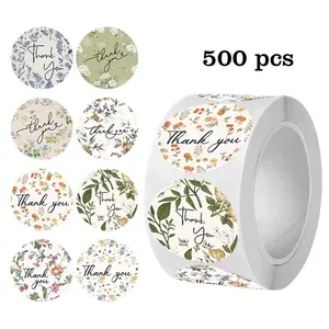500pcs Floral Stickers, Thank You Decorative Stickers, Small Flower Seals, Handmade Party Gift Box Cake Seals, 1 Inch Adhesive Labels, Self Adhesive Sticker