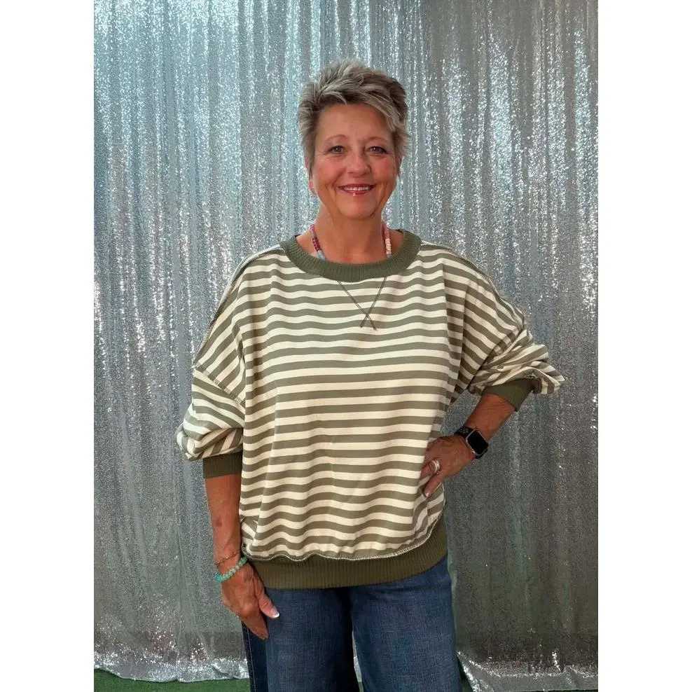 Heimish Striped Drop-Shoulder top- regular to Plus Size available