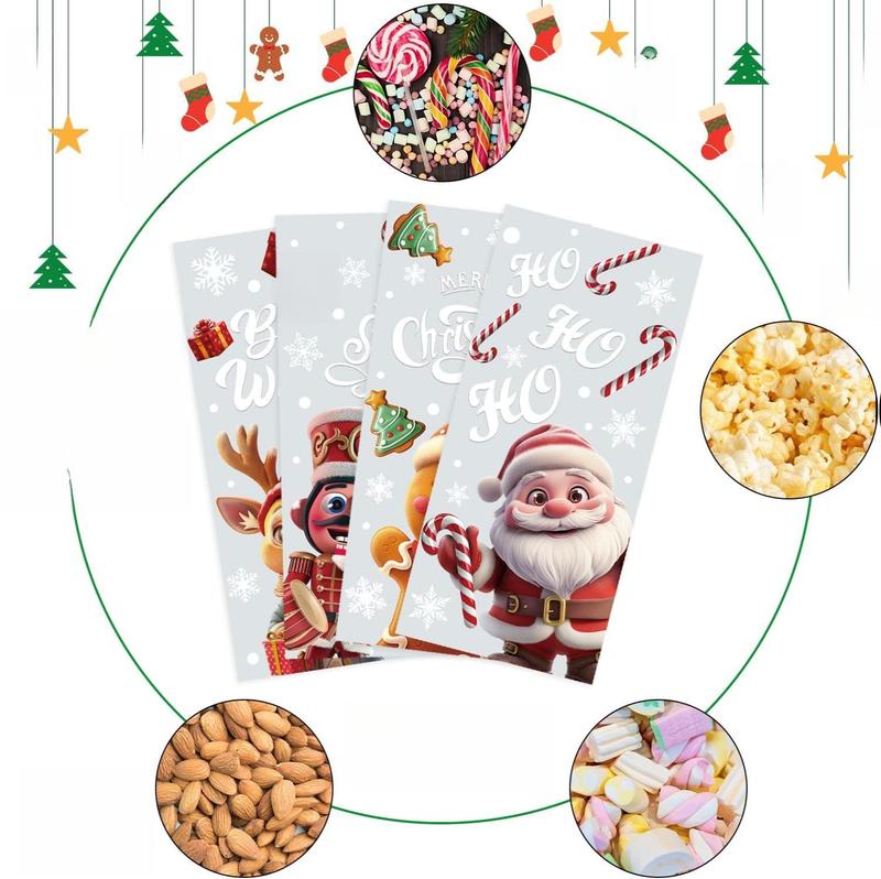 120 Pcs Christmas Cellophane Bags Xmas Candy Bags Clear OPP Material with 150 Twist Ties for Party Supplies 27 x 12.5 cm Festive Design