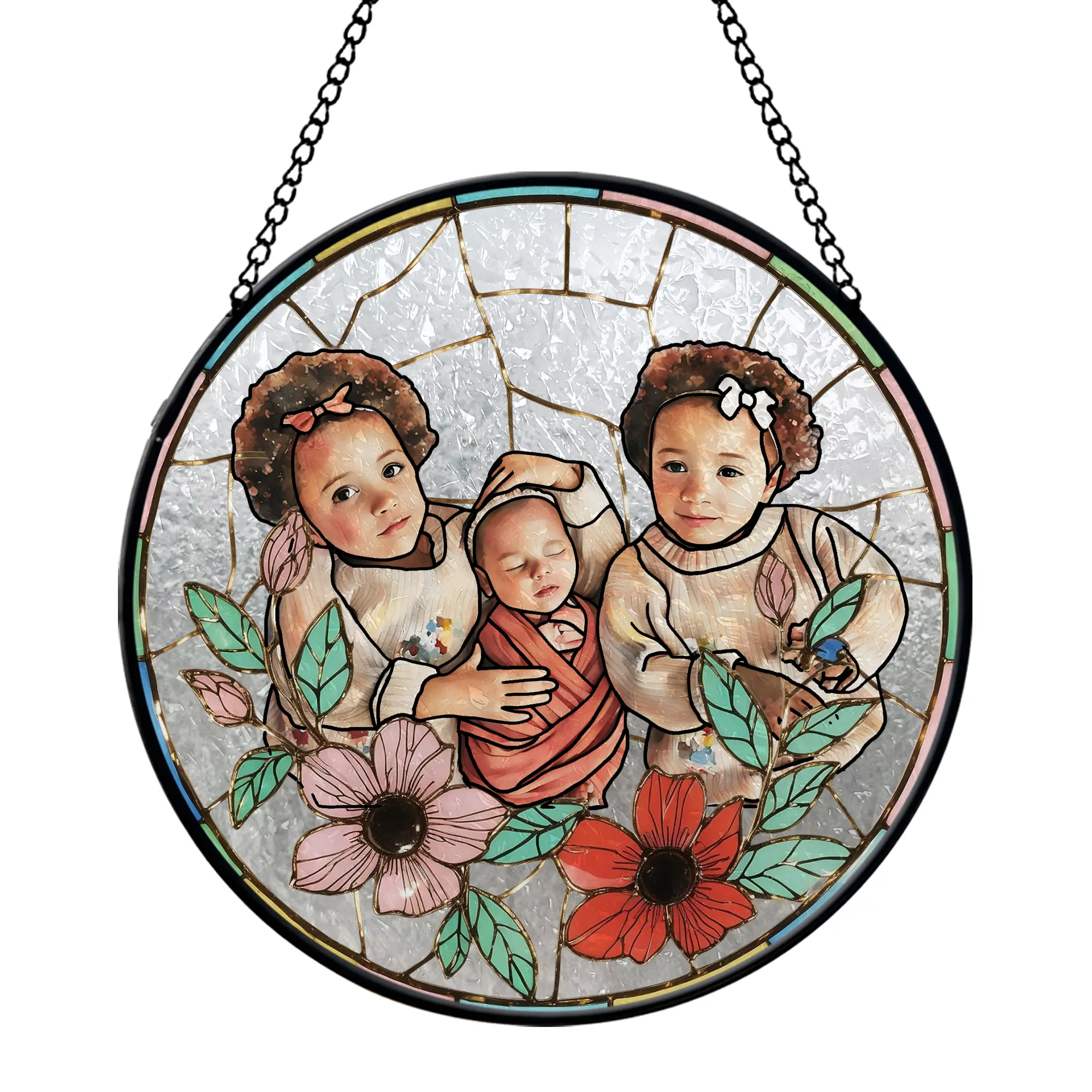 Custom Family Photo Stained Glass Suncatcher - Personalized Window Hanging Keepsake - Handcrafted Gift Decor Hangable Ornaments