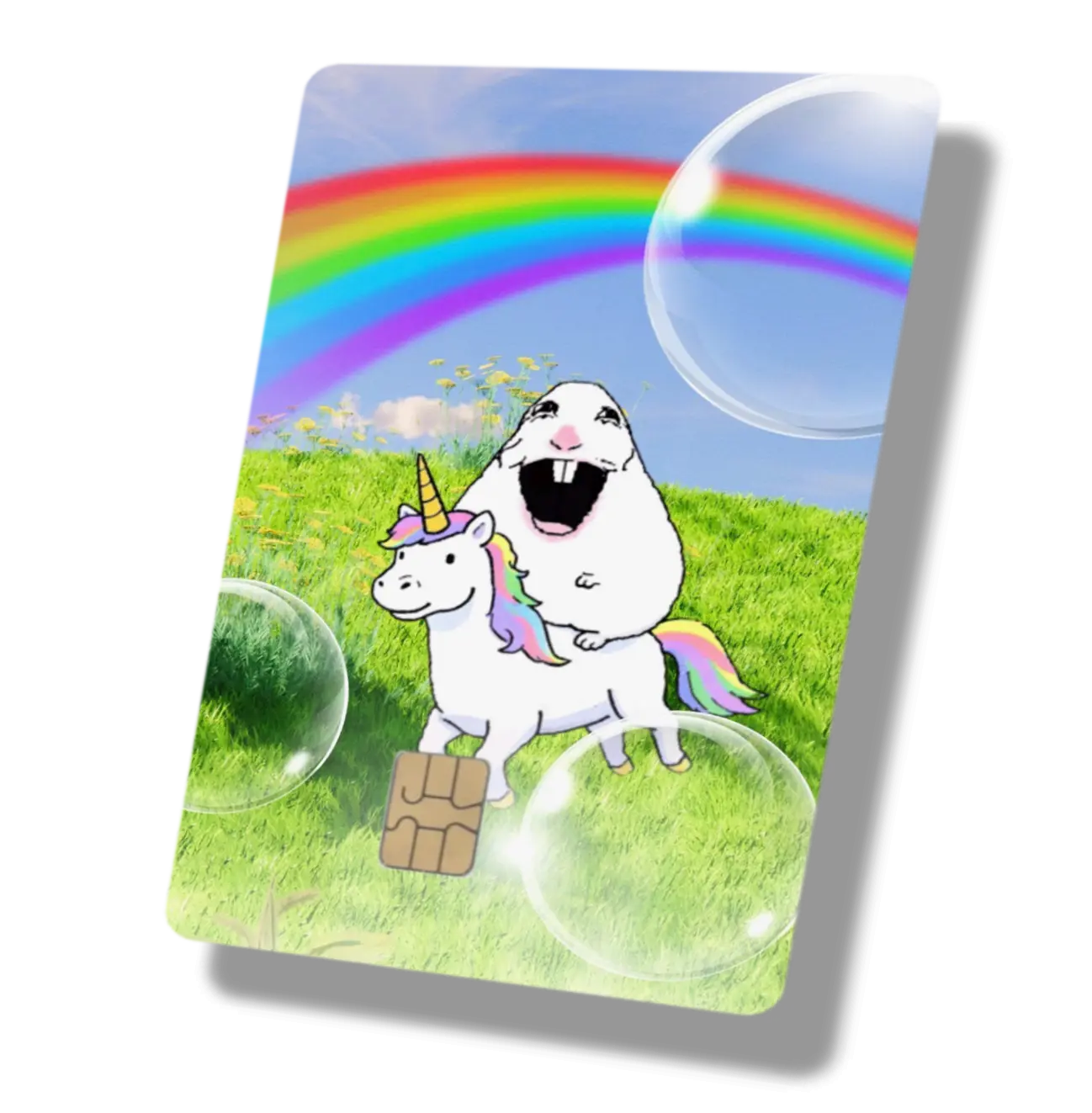 Rainbow Hamster Riding A Unicorn Meme Debit Card or Credit Card Sticker