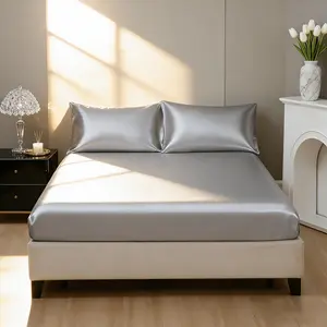 3-Piece Solid Color Satin Bed Sheet Set (1 Fitted Sheet + 2 Pillowcases), No Insert Soft Skin-Friendly Breathable, All Seasons Perfect Gift for Valentine's Day and Birthdays, Satin Sheets