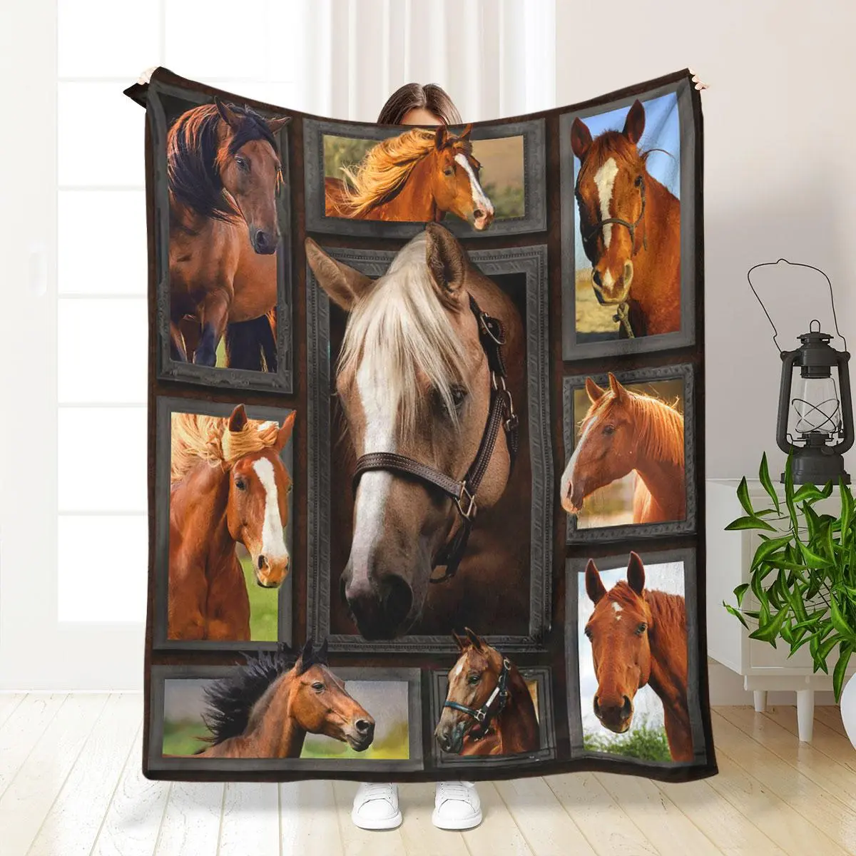 Horse Pattern Flannel Blanket, Soft Comfortable Throw Blanket, Warm Napping Blanket for Home Office Travel Camping, Cozy Blanket Throw