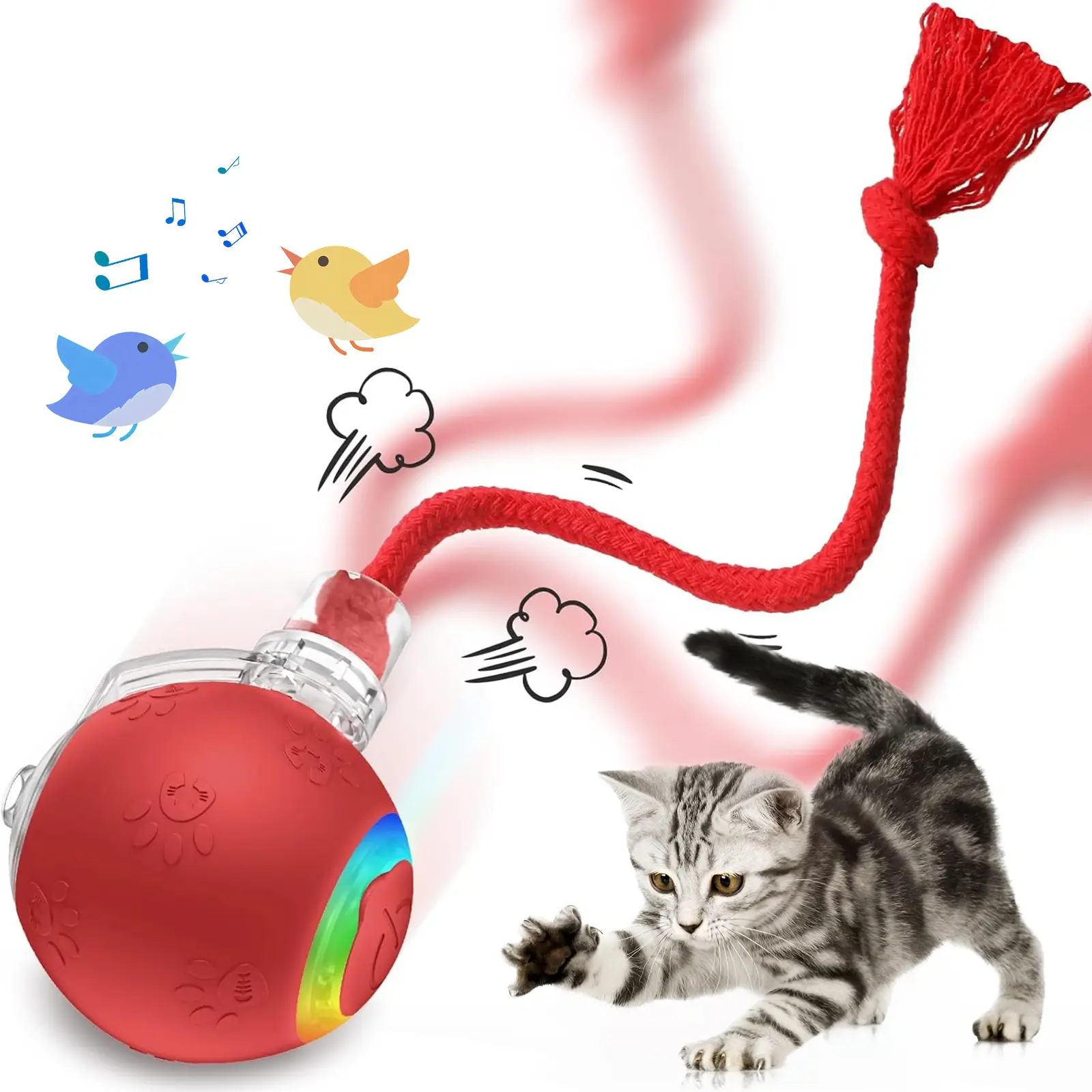 Cat&Dog Toy - Interactive USB Rechargeable Ball Toy on Rug with Bird Chirping, Anti-Depression Fun Gift for Cats & Dogs