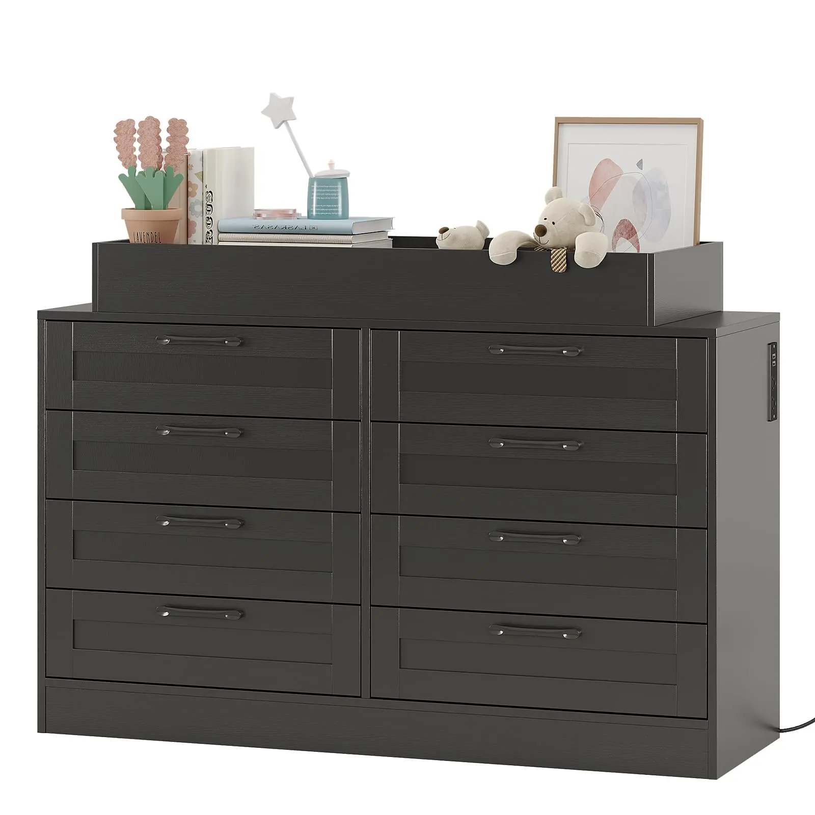 Garvee Nursery Dresser with Changing Table Top,Modern  Baby Dresser with 8 Wood Drawers,Multi-Drawer Storage Diaper Changing Station with Safety Shelf Top for Bedroom