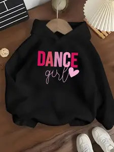 Girls' Hooded Sweatshirt Aesthetic Hoodie Dance Girl Gradient Heart Text, Kids Casual Fitted Pullover, Soft Comfortable, Dancer Exclusive