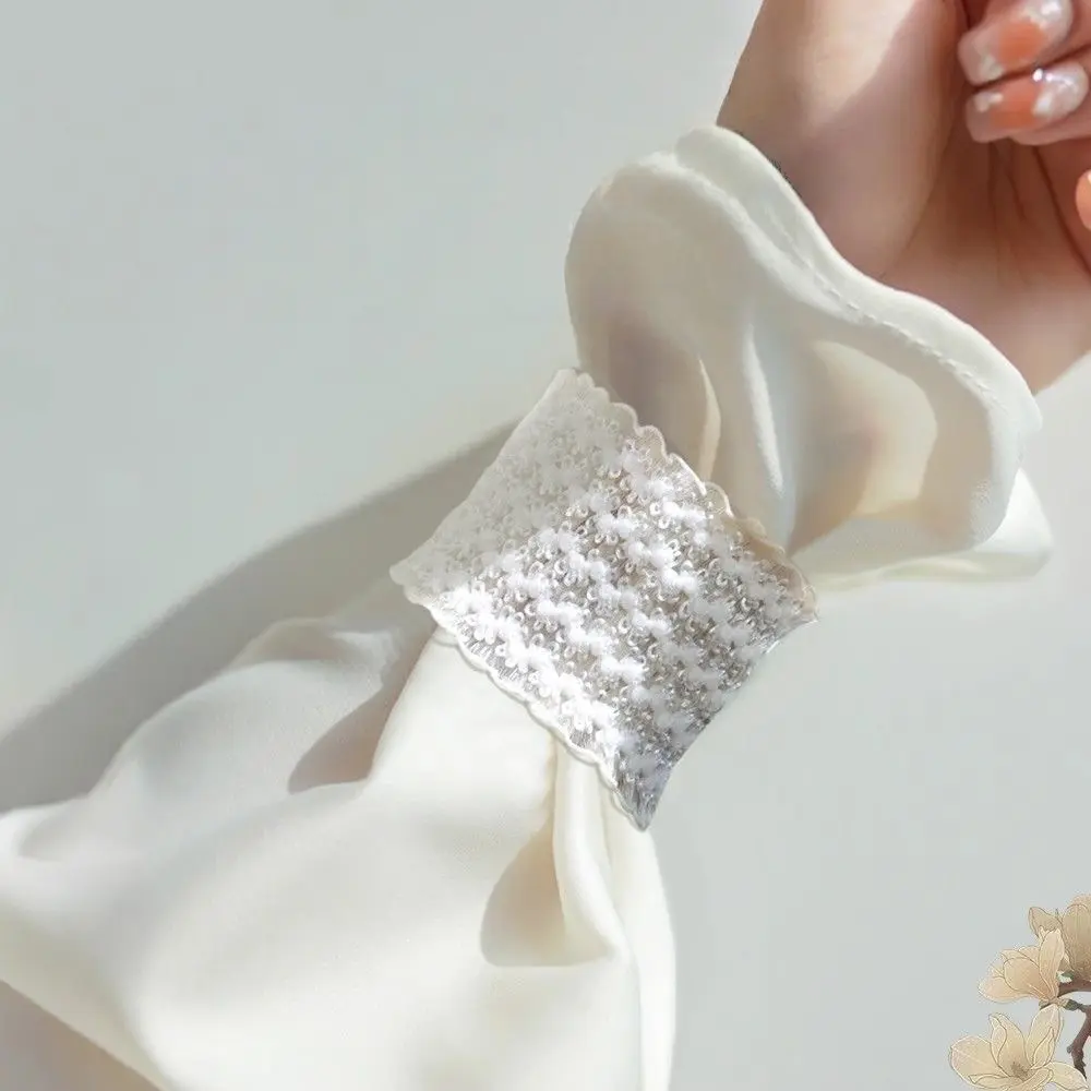 10Pcs Black & White Beaded Lace Detachable Sleeve Fixing Band, No Sew Anti-slip Sleeve Cincher to Shorten Oversized Sleeves for Windbreaker, Sweater, Shirt, Suit & Hoodie