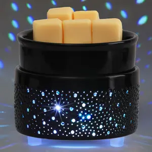 Wax Melt Warmer 3-in-1, Ceramic Candle Warmer & Oil Burner with  Sky Holes & Auto-Fading 7-Color Light,  Warmer for Scented Wax, for Mom Wife Sister (Black)
