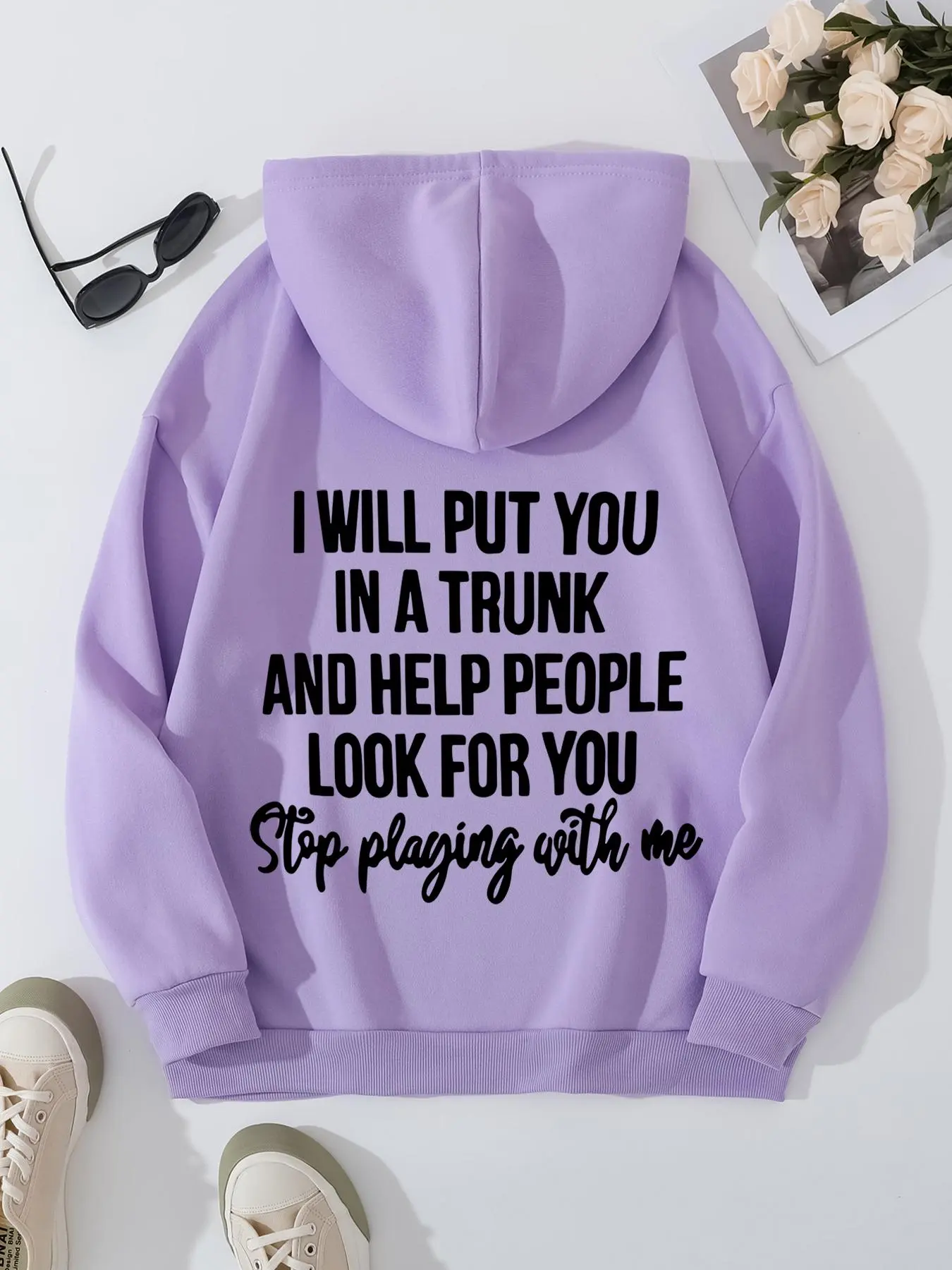 Plus Size Letter Print Drop Shoulder Hoodie, Graphic Hoodies, Trendy Drawstring Pocket Long Sleeve Hooded Sweatshirt for Daily Holiday Outdoor Wear, Women Plus Clothing for Fall & Winter