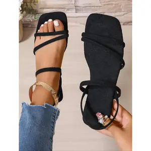 Women's Fashionable Plain Color/Leopard Print Sandals, Casual Lightweight Comfortable Flat Sandals for Summer, Non-slip Sandals for Beach Vacation, Walking Shoes, Footwear Strap Slides