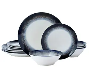Gray 12 Piece Dinnerware Set - Includes Tableware, Plates, Bowls, and More Ceramic Cutlery