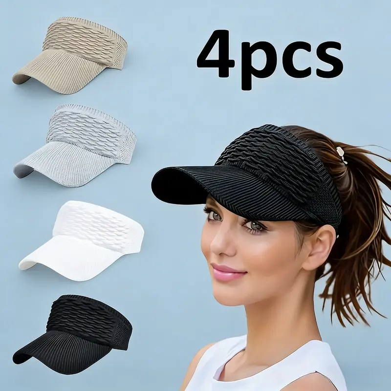 Women's Spring/Summer 4-Piece Sport Style Headwear Set: UV-Protective Casual Sports Cap, Breathable Hat, Beach Sun Hat, Outdoor Ventilated Cap for Hiking, Beach Trips