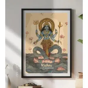 Vishnu Print - Hindu God of Preservation Poster, Ancient Hindu Artwork-Unframed canvas poster Decor Room Photo Colorful Wall Ornaments