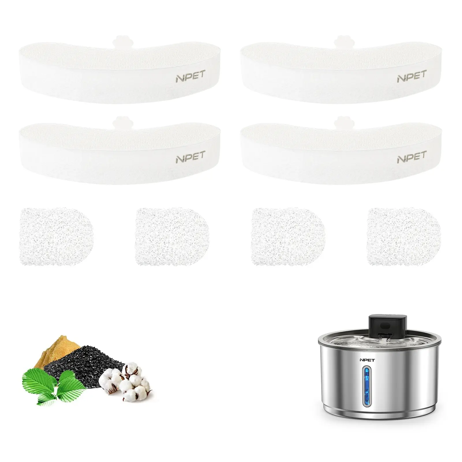NPET Resin Fountain Filters for WF210plus-WM Wireless Pet Water Fountain, 4 Packs with Activated Carbon, 5-Stage Multi-Layer Improved Filtration, Mucus Avoidance, Odor Removal for Cleaner Water