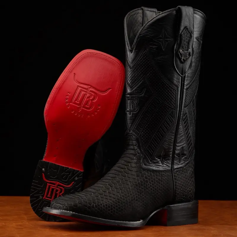 Matte Black Leather Boots - Square Toe